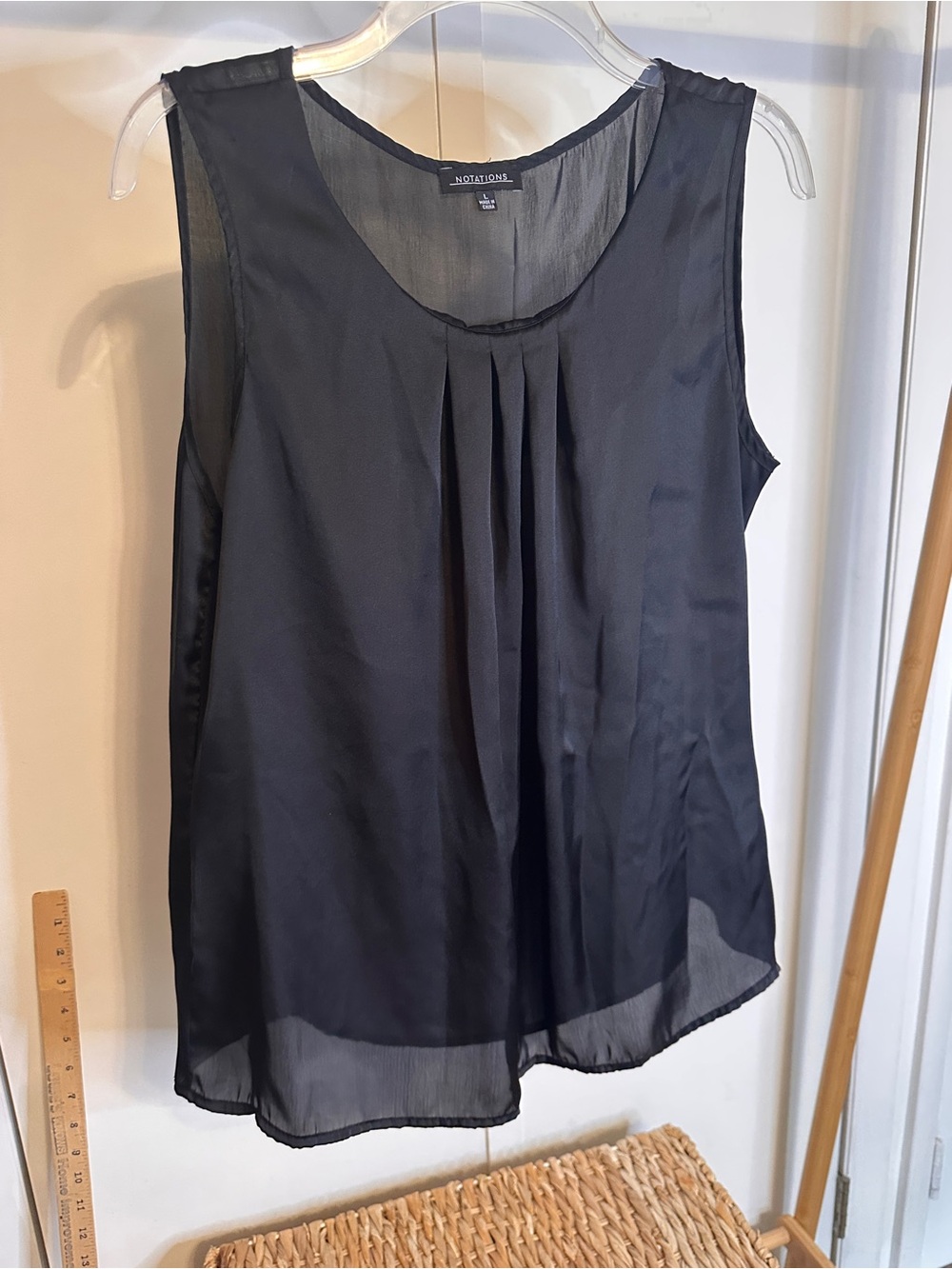 Notations Black Pleated Sheer Sleeveless Camisole